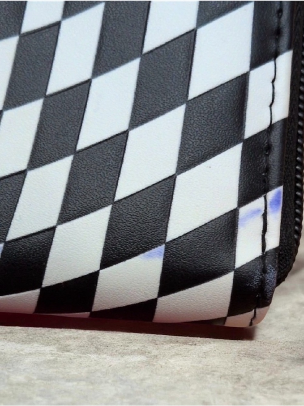 Black & White Checkered Zip Wallet with 'We're All Mad Here' Patch - Picture 4 of 4